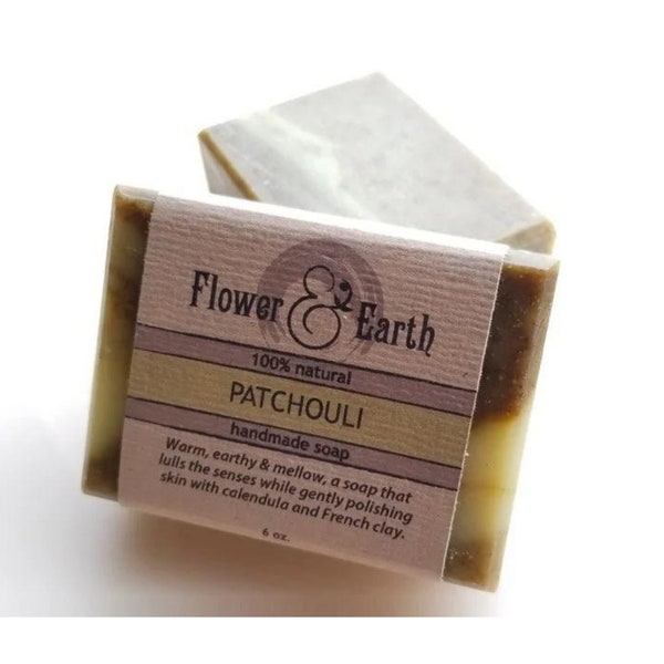 Patchouli Soap Bar, French Green Clay Soap, Musky Scent Earthy Soap, Zero Waste Gift for Her, Grooming Gift, Calendula Soap, Hippie Mom Gift