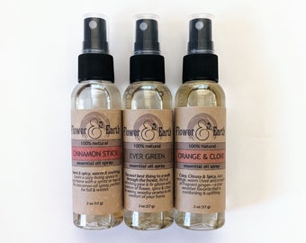 Christmas Scented Spray Travel Spray Set of 3, Evergreen Air Freshener, Orange and Clove Room Spray, Cinnamon Essential Oil Spray, Stocking