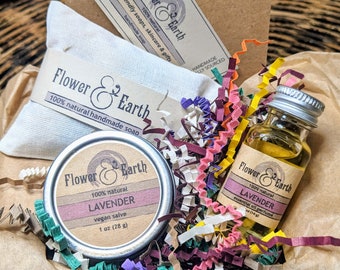 Lavender Gift Set, Lavender Perfume Bottle, Lavender Salve, Easter Basket Stuffers, Mothers Day Gifts for Mom from Daughter, Sachet