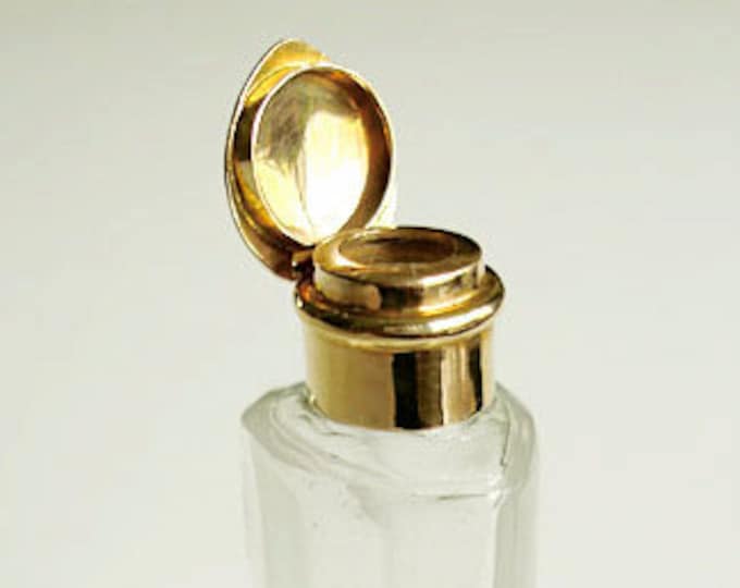 Antique.....15CT Solid Yellow Gold and Crystal Heart Shaped Perfume Bottle, W/Stopper. RARE !