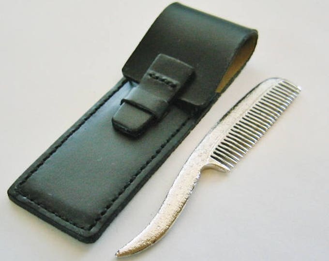 Unique...Sterling Silver Mustache Comb, W/ Leather Pouch... Made by Simmons.