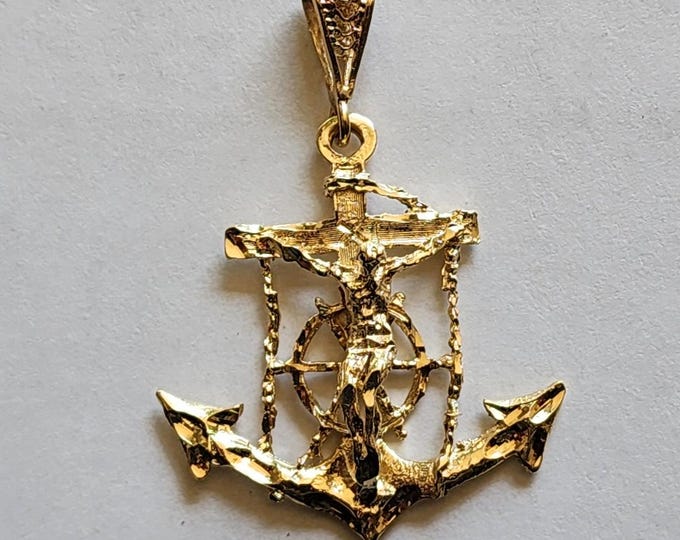 14K Solid Gold, Beautiful Anchor Cross Pendent...6.8 Grams