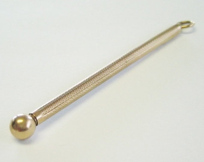 VINTAGE... 9K Solid Yellow Gold, Engine Turned, Gold Cased Toothpick ~ Cigar Piercer ~ Fob !