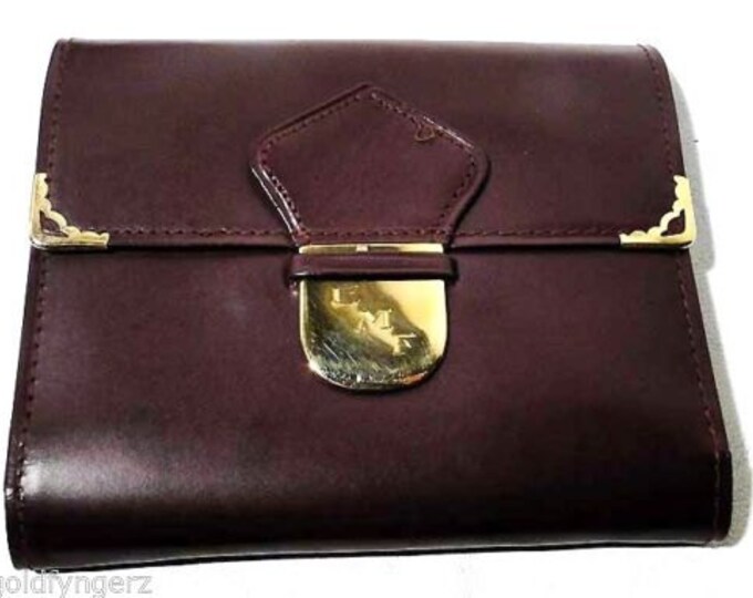 18K SOLID GOLD and Burgandy leather, Ladies Wallet/Clutch Purse…Mint W/Original Box ..WOW
