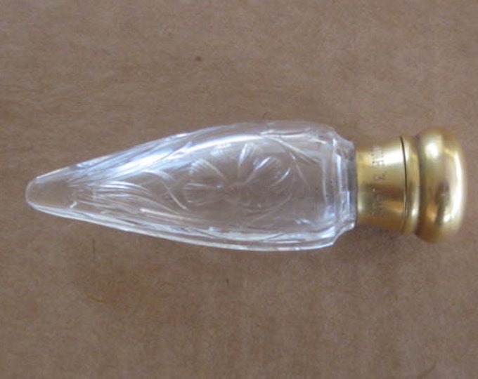 Fine Antique 14k Gold Cut Glass Scent Art Nouveau Perfume Bottle EX!