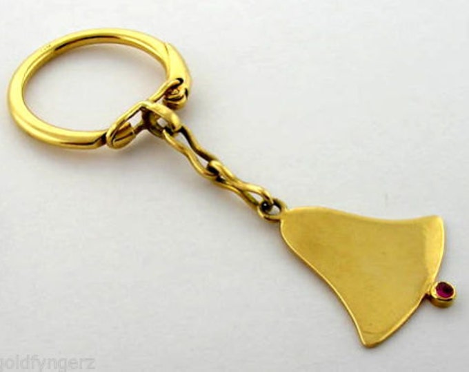 AUTHENTIC TIFFANY And CO. 14K Y/Gold Key Chain W/Bell Pendent and Ruby.