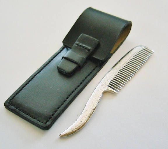 Unique...Sterling Silver Mustache Comb, W/ Leather Pouch... Made by
