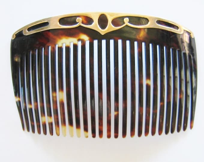 Victorian Art Nouveau, 14K Solid Gold Trimmed Ladies Hair Comb, Hair Accessory