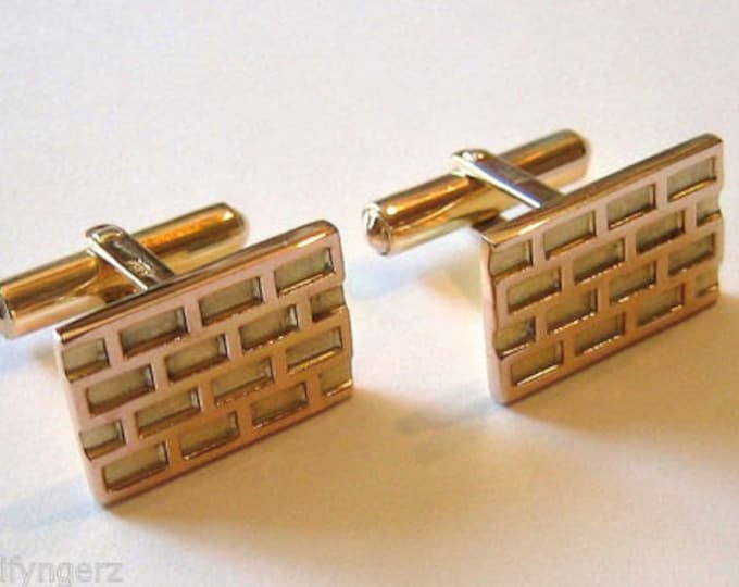 Vintage....14K Yellow Gold " BRICK WALL" Cufflinks For Men.