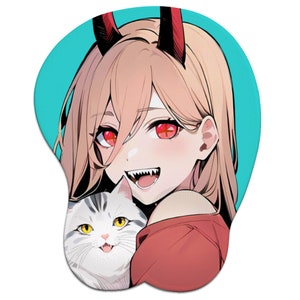 Tappetino per mouse con supporto per polso Oppai 3D ispirato a Power Meowy