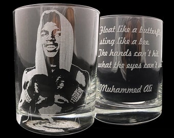 Muhammed Ali Grabado Whisky Rocks Glass