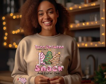 Torn Between Lookin Like A Snack Sweatshirt, Snack Christmas Tree Shirt, Funny Christmas Sweatshirt, Party Sweatshirt, Retro Christmas Cake
