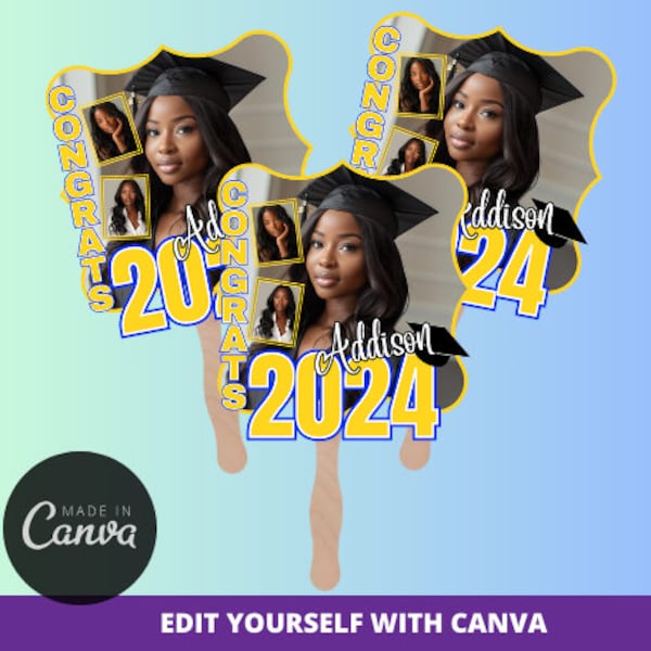 2024  Graduate Fan, Grad Fan Templates, Grad Template, Canva Template, Graduation Fans, Class of 2024 Template, Fan Template