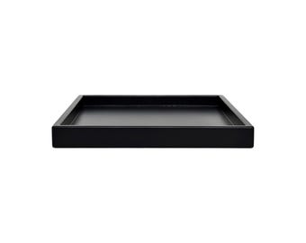 Handcrafted Wood Black Shallow Tray: Coffee Table Ottoman Decor - Black