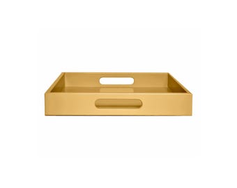 Soft Mustard Tray with Handles: Coffee Table Ottoman Decor - Ochre