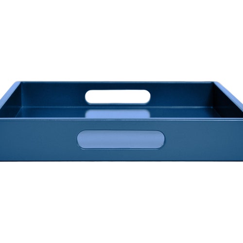 Blue Coffee Table Ottoman Tray With Handles Lacquer Serving Etsy