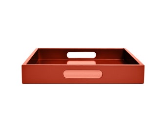Red Orange Tray with Handles, Small to Extra Large Sizes for the Coffee Table and Ottoman
