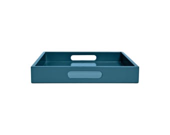 Teal Blue Tray with Handles: Coffee Table Ottoman Decor - Lagoon