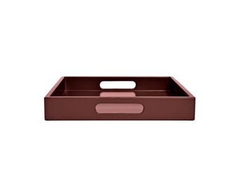 Burgundy Tray with Handles: Coffee Table Ottoman Decor - Oxblood