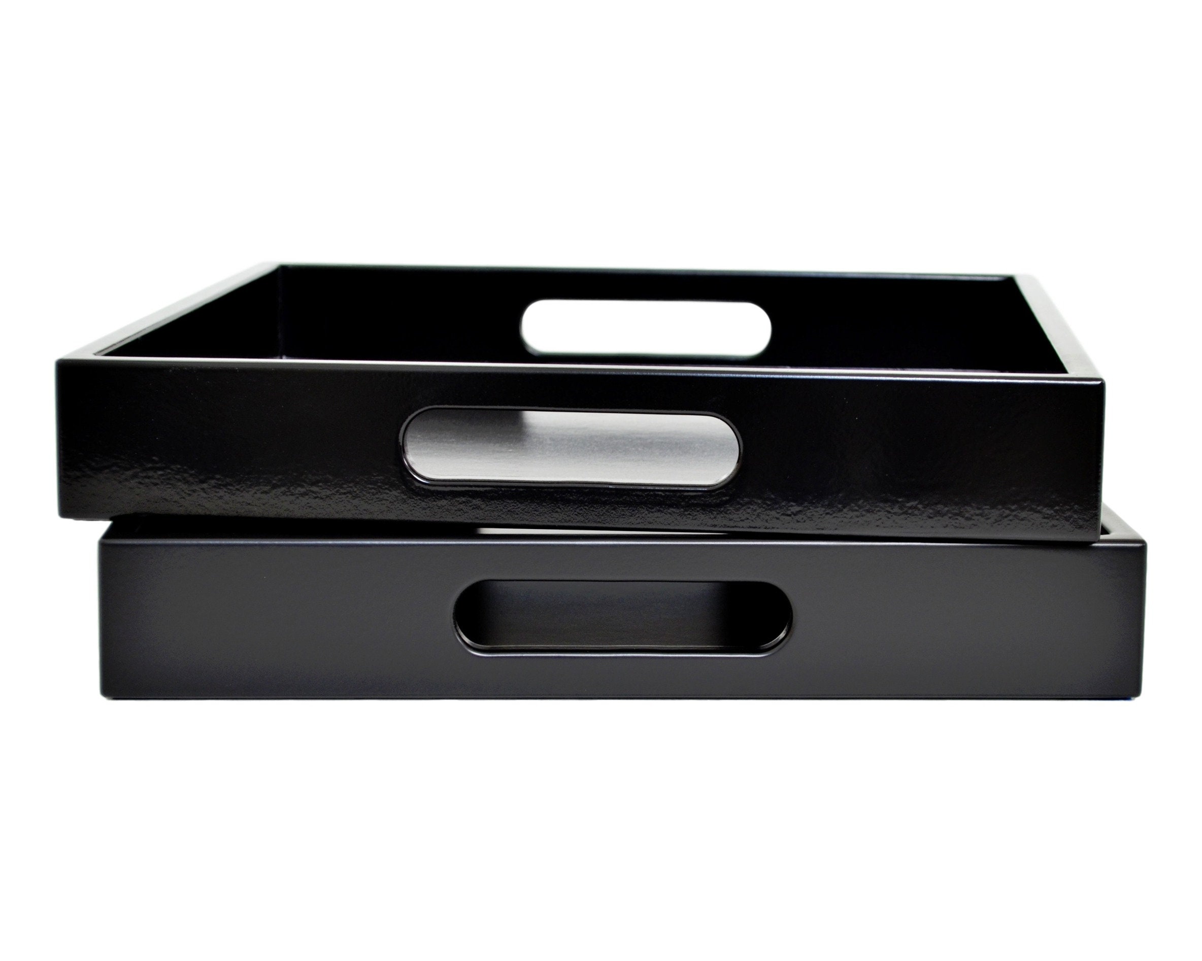 Black Ottoman Coffee Table Tray With Handles Lacquer Serving Etsy