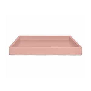 May include: A square, blush-colored tray with a low profile. The tray has a smooth, matte finish and a simple, modern design. The tray is suitable for serving or organizing items.