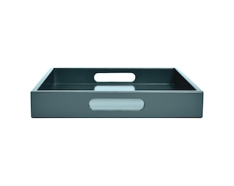 Smoke Blue Gray Tray with Handles, Small to Large Sizes for the Coffee Table and Ottoman