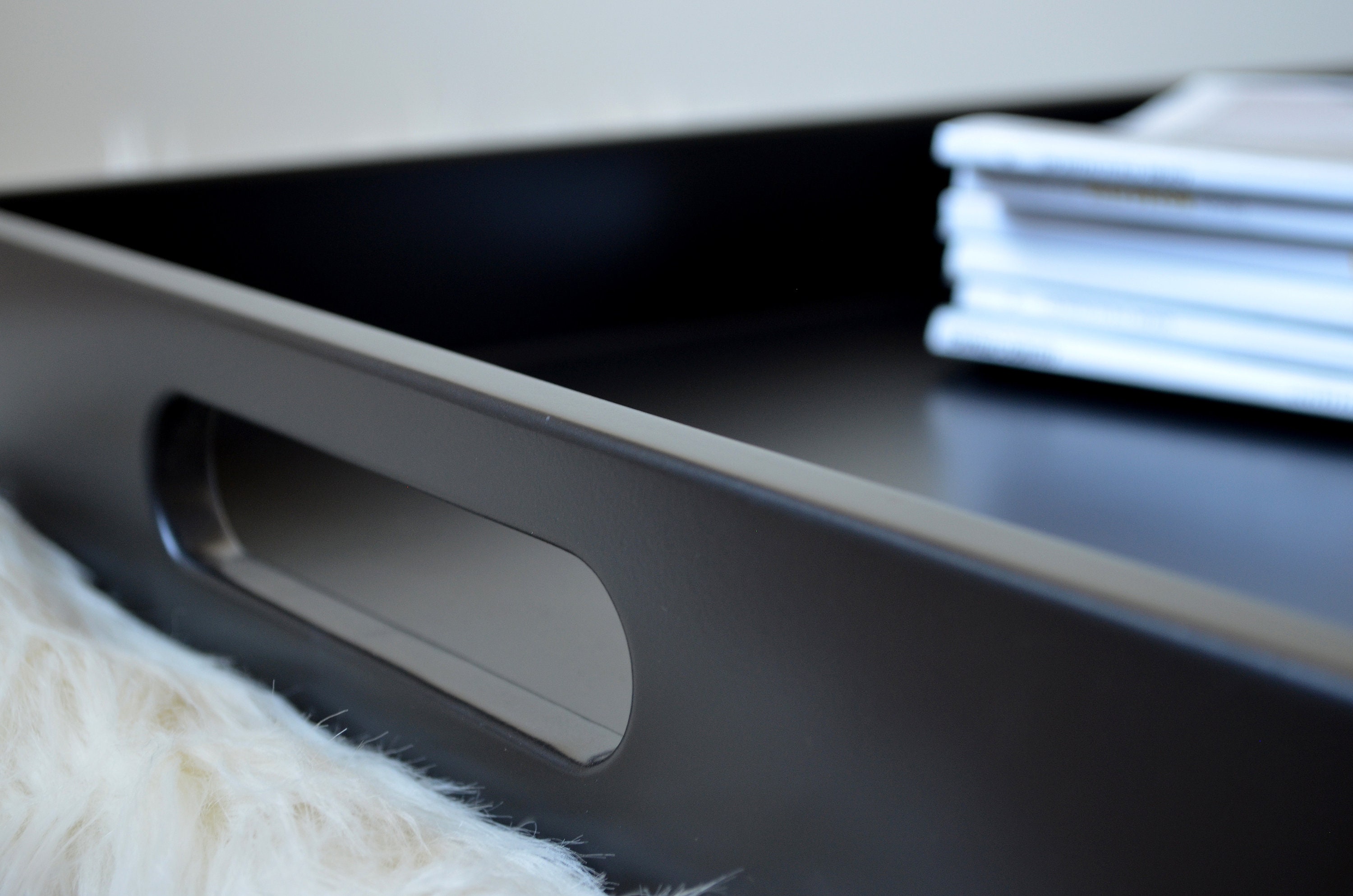 Black Ottoman Coffee Table Tray With Handles Lacquer Serving Etsy