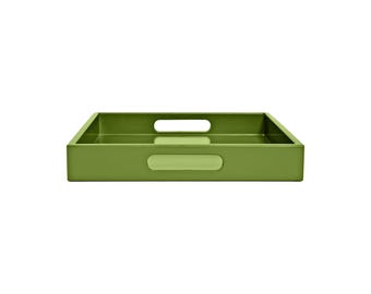 Vibrant Green Tray with Handles: Coffee Table Ottoman Decor - Moss