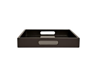 Dark Brown Tray with Handles: Coffee Table Ottoman Decor - Clove