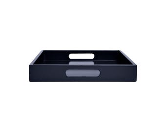 Navy Blue Tray with Handles: Modern Ottoman & Coffee Table Decor - Midnight