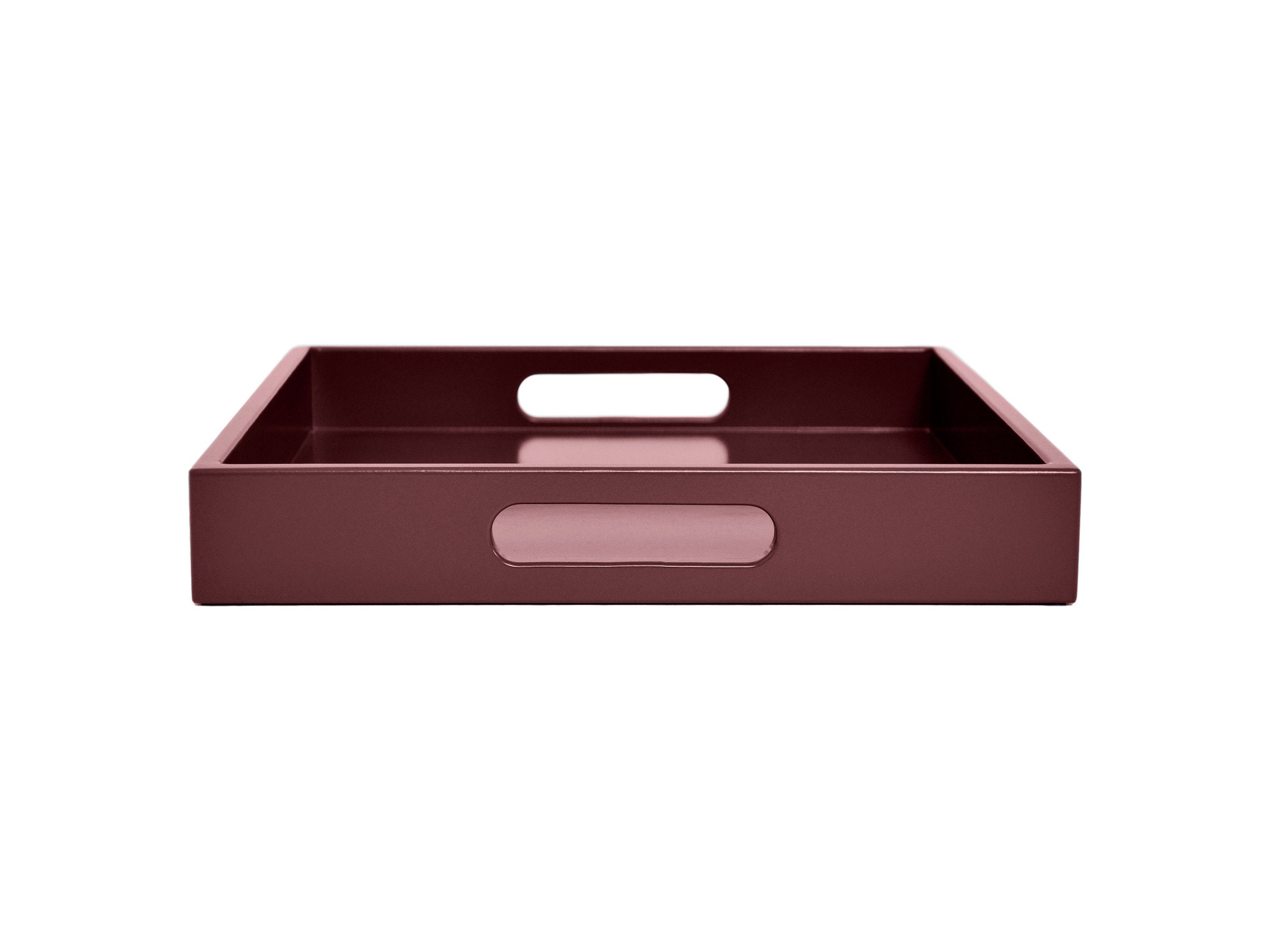 Earthen Mauve Lacquer Tray with Handles - Modern Coffee Table Ottoman Tray