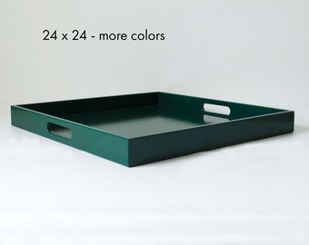 24 x 24 Large Square Tray with Handles, Coffee Table Ottoman Tray