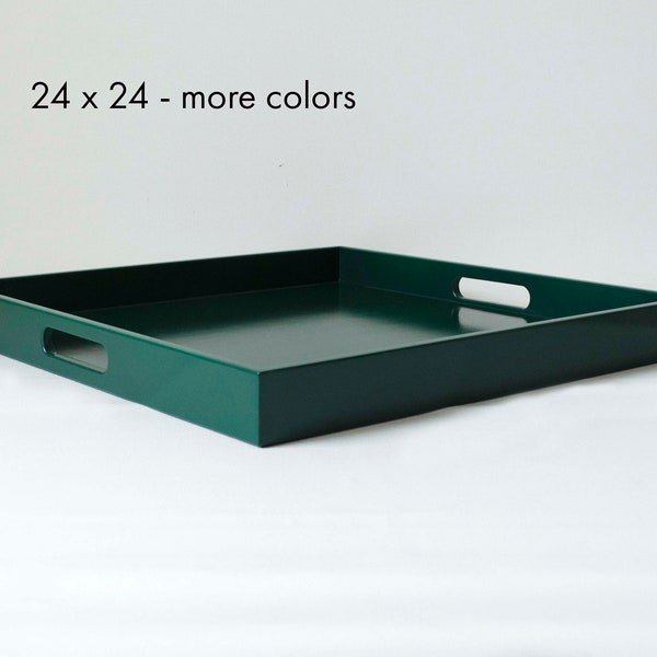 24 x 24 Large Square Tray with Handles, Coffee Table Ottoman Tray