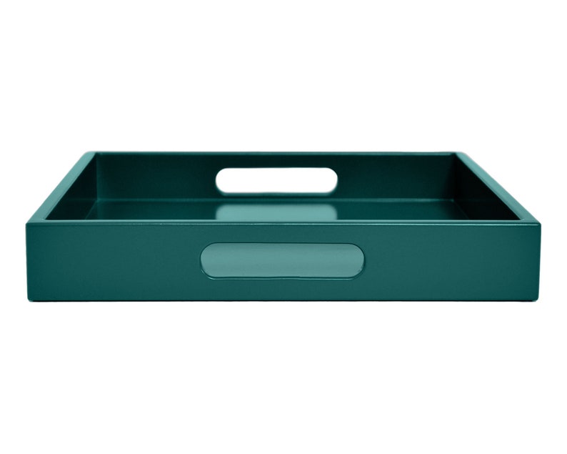 Dark Teal Serving Tray With Handles Coffee Table Decor Tray Etsy