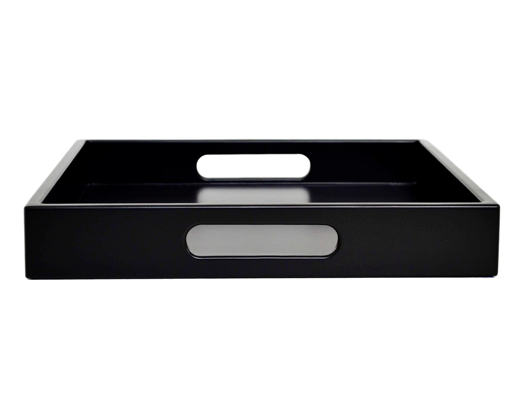 Black Ottoman Coffee Table Tray With Handles Lacquer Serving Etsy
