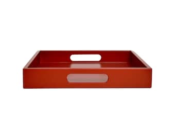 Paprika Red Tray with Handles, Small to Large Sizes for the Coffee Table and Ottoman