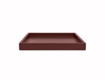Burgundy Shallow Wood Tray: Coffee Table Ottoman Decor - Oxblood