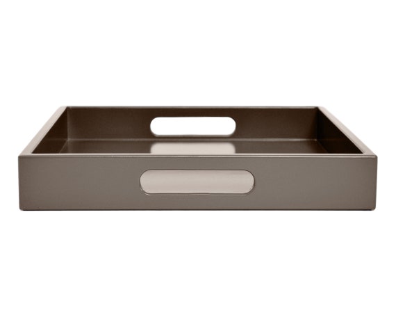 Taupe Ottoman Tray with Handles, Coffee Table Decorative Tray, Modern Minimal Home Decor