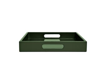 Forest Olive Green Tray with Handles: Coffee Table Ottoman Decor - Woodland