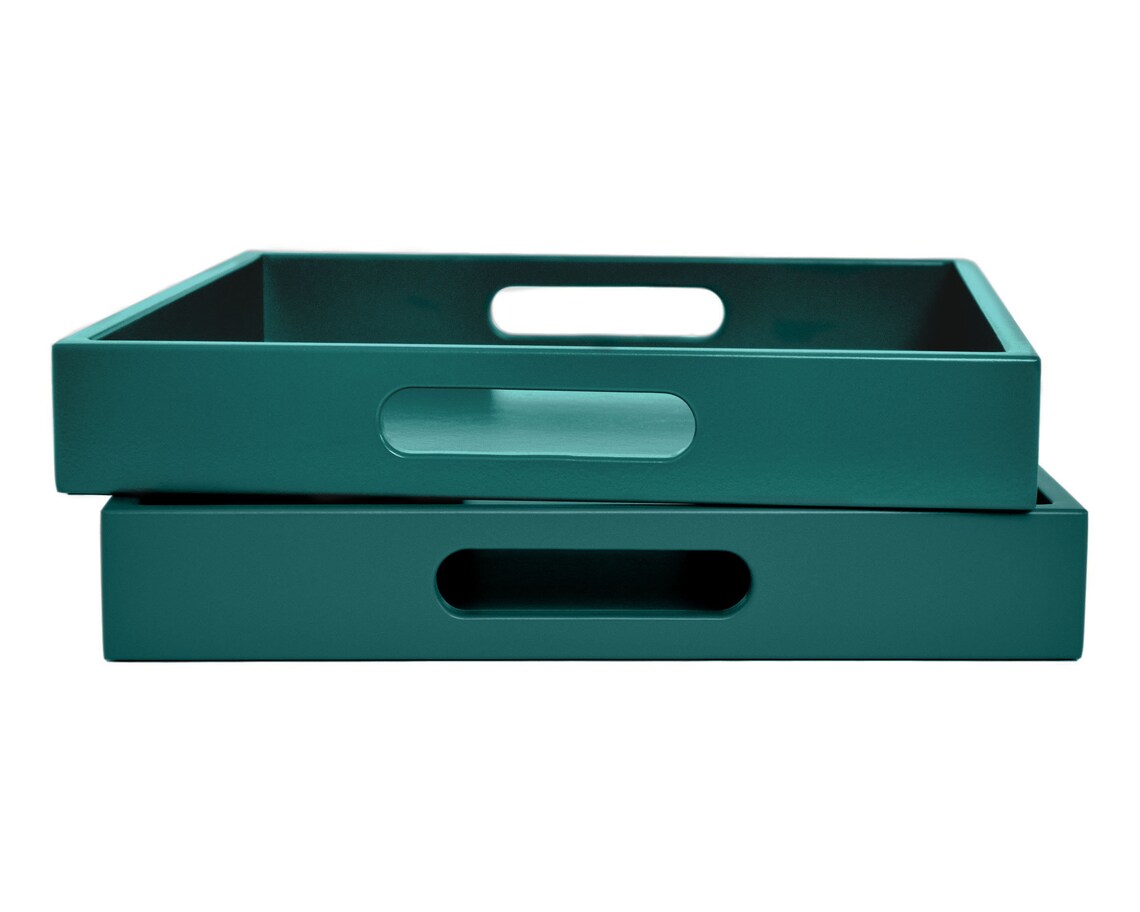 Dark Teal Serving Tray with Handles Coffee Table Decor Tray Etsy