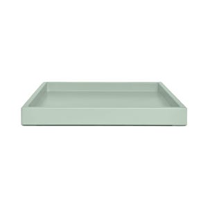 May include: A rectangular tray with a smooth, matte finish in a soft sage green color. The tray features a flat base and raised, straight edges that form a clean, uniform border around the perimeter, creating a simple and functional design.