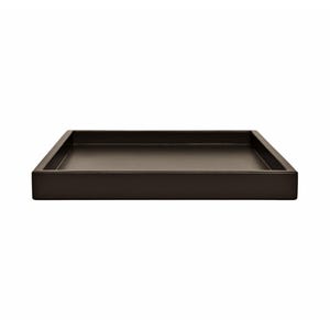 May include: A square, dark brown tray with a low profile. The tray has a simple, minimalist design with a flat bottom and raised edges. The tray is likely made of wood or a similar material.