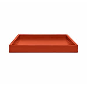 May include: A square, orange tray with a low profile. The tray is a solid color and has a simple, modern design. The tray is likely made of a solid material.