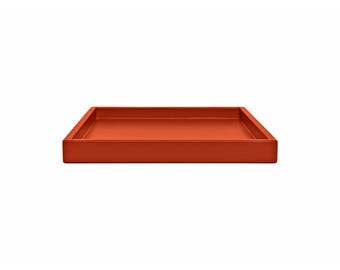 Burnt Orange Shallow Wood Tray: Coffee Table Ottoman Decor - Rust