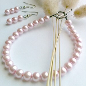 Pink Pearl Bracelet and Earring Set Handmade, Gift for Her image 1