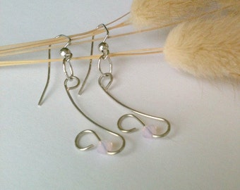 Silver Wire Wrapped Handmade Dangle Earrings With Pink Swarovski Crystals