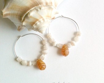 Sandstone Shell Silver Hoop Earrings, Handmade