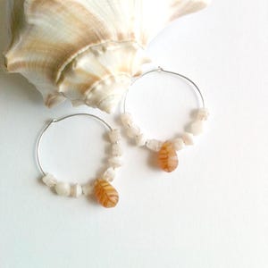 Sandstone Shell Silver Hoop Earrings, Handmade