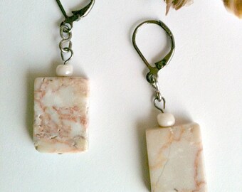 Stone Earrings, Redline Marble Dangle Earrings, Handmade