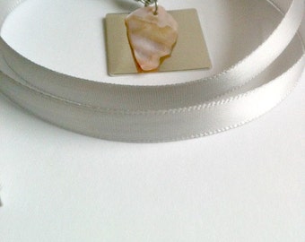 Silver Ribbon Necklace, Handmade Shell Pendant Necklace, Metal And Shell Pendant